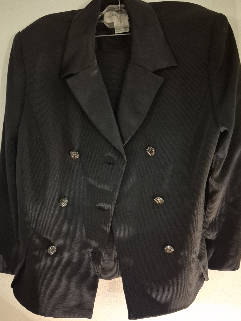 Evan Picone Black Double-Breasted Blazer with Decorative Buttons